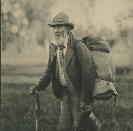 Swagman circa 1908, (State Library of South Australia image B25137) To a swagman in the city