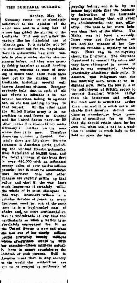 Evening Telegraph, Charters Towers, 10 May 1915, p2 (Trove Image) To America in 1915