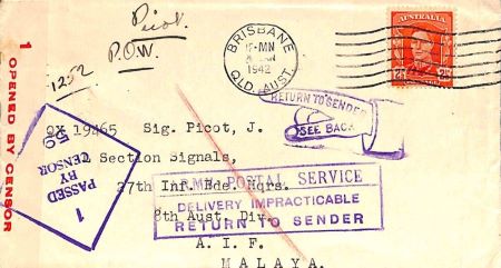 Letter to James Picot as P.O.W. returned to sender ((Image Courtesy of the Records and Archives Centre, Anglican Church Southern Queensland) The Lord in the Wind